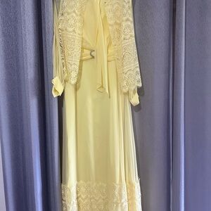Elegant Yellow Chiffon Lace Dress with Jacket